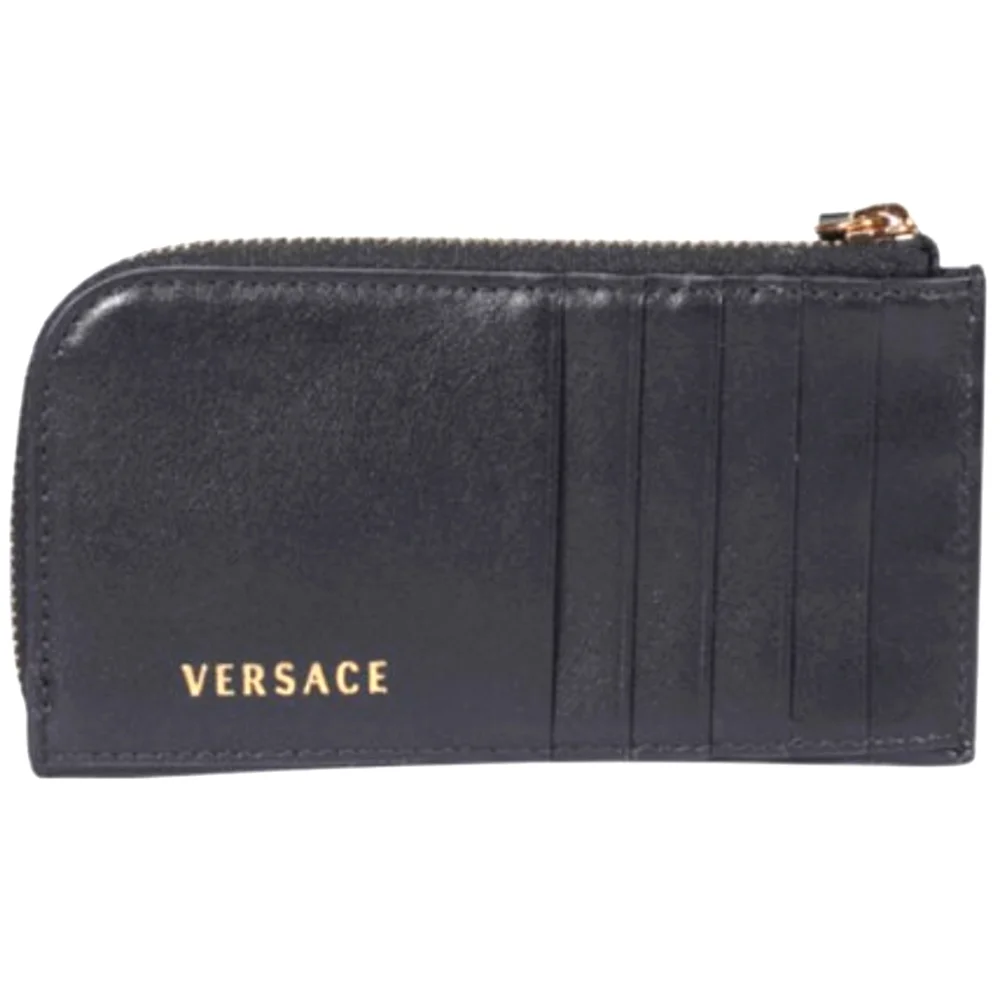 VERSACE Black All Over Medusa Stud Zip Card Holder Wallet